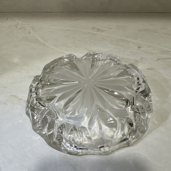 Vintage MCM Heavy Crystal Starburst Glass Trinket Jewelry Dish 5in Retro Chic - Picture 3 of 5